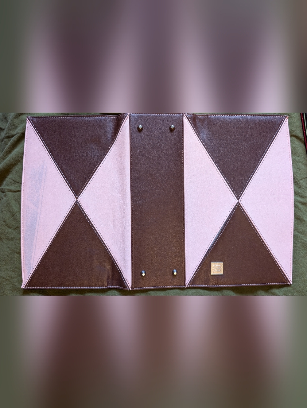 Miche Brown and Light Pink Geometric Leather Panel